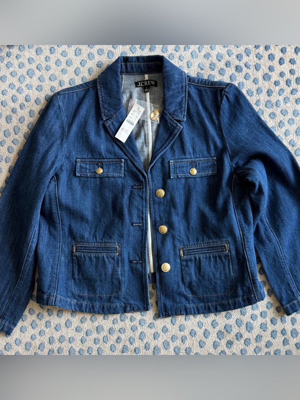 J. Crew Blue Denim Blazer Jacket with Gold Buttons